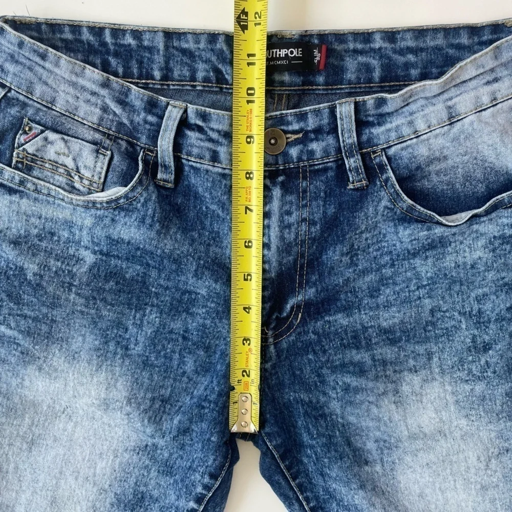South Pole Men's Blue Acid Washed Slim Denim Jean Shorts Size 30